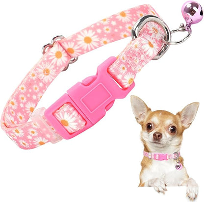 Pink Puppy Collar with Bell -Nylon Collar by ONEFOJOJO