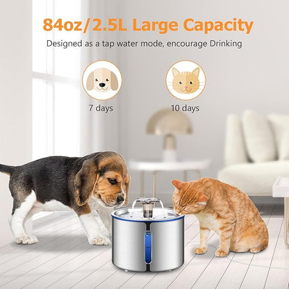 Cat Water Fountain, 84oz/2.5L Stainless Steel Pet Water Fountain, Automatic Dog - Image 3