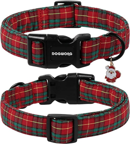 DOGWONG Christmas Plaid Dog Collar- Adjustable Red Tartan Collar, Scottish Red - Image 2