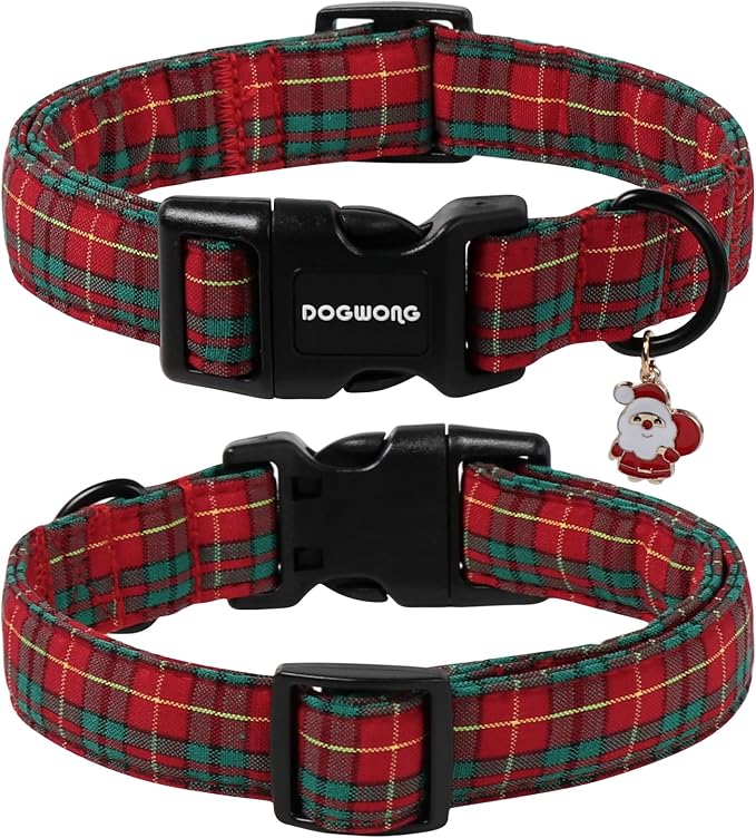 DOGWONG Christmas Plaid Dog Collar, Cute Adjustable Red Tartan Collar, Scottish - Image 2