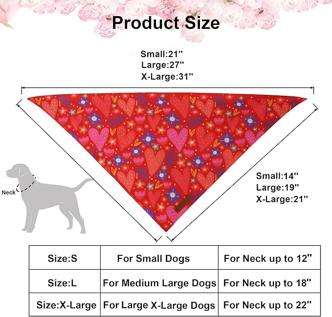 ADOGGYGO Valentines Dog Bandana 2 Pack, Heart and Floral Print Puppy Scarf Bib - Image 4