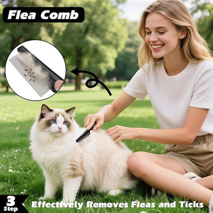 3PCS Self Cleaning Slicker Brush & Pet Grooming Rake & Flea Comb - Image 6