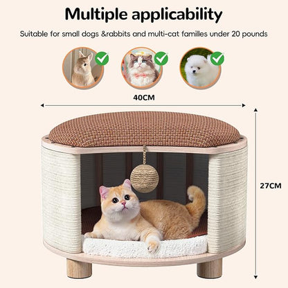 Solid Wood Cats House Stool, 300-lb Capacity. Large Cat Bed Cave - Image 2