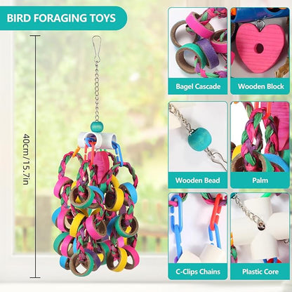 Bird Toys Conure Toys, Bird Parrot Foraging Shredder 24 Pcs Colorful Bagel - Image 6
