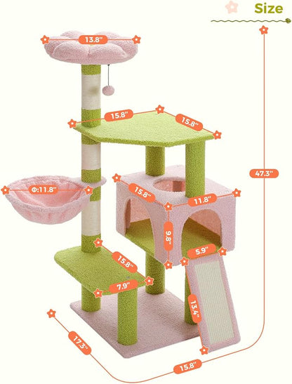 Flower Cat Tree 47.2" Multi-Level Cat Tower - Image 7