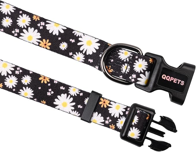 QQPETS Adjustable Soft Dog Collar: Print Flower Pink Multicolor Cute Patterns - Image 7