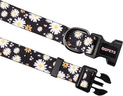 QQPETS Adjustable Soft Dog Collar: Print Flower Pink Multicolor Cute Patterns - Image 7
