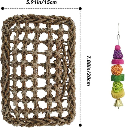 Bird Swing Toy Seagrass Mat, Natural Sea-Weed Woven Parrot Hammock Swing Bird - Image 2