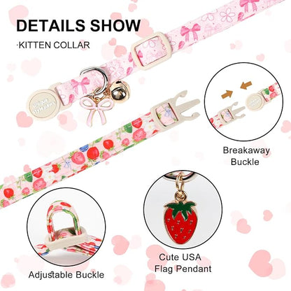 Unique Style Paws Pink Flower Kitten Collars, Cute Pink Bow Cats Collar - Image 3
