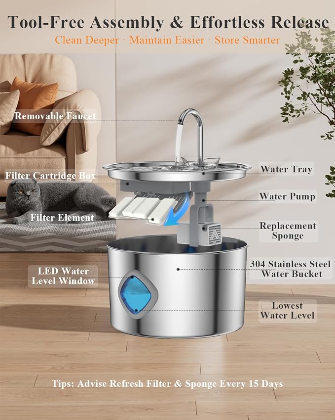 Cat Water Fountain Stainless Steel - Image 8