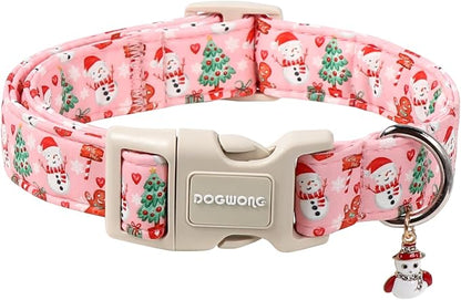 DOGWONG Christmas Dog Collar-Cute Pink Snowman Dog Collars, Adjustable by DOGWONG