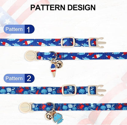Lionet Paws 2pcs Pack Summer Cat Collars, Breakaway Kitten Blue Cat Collars - Image 4