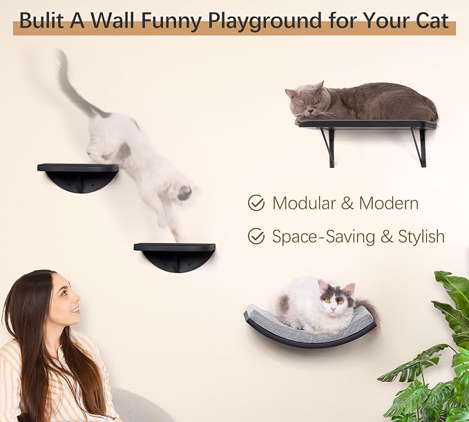 2-Piece Cat Wall Steps with Grey Felt Pads, Floating Cat Wall Perches and - Image 2