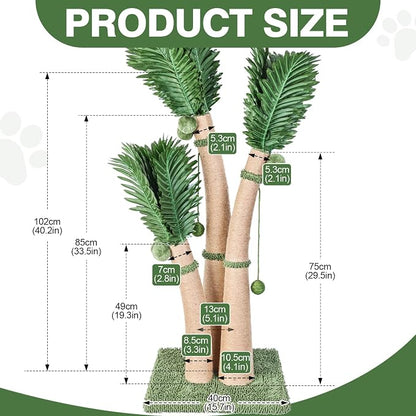 40'' Tall Cat Scratching Post Cat Tree, 3 Curved Design Palm Tree Cat - Image 3
