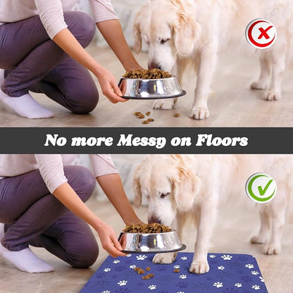 Dog Food Mat, Absorbent Water Bowl Mats Cat Pet Feeding Placemats Dark Blue 16 - Image 5