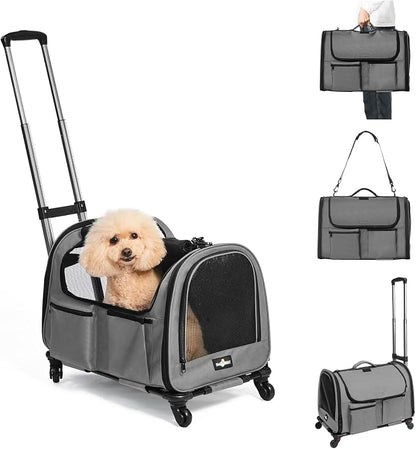 Large Pet Carrier with Wheels, Foldable Rolling Dog Carrier with Big Pocket by PAWBALLET