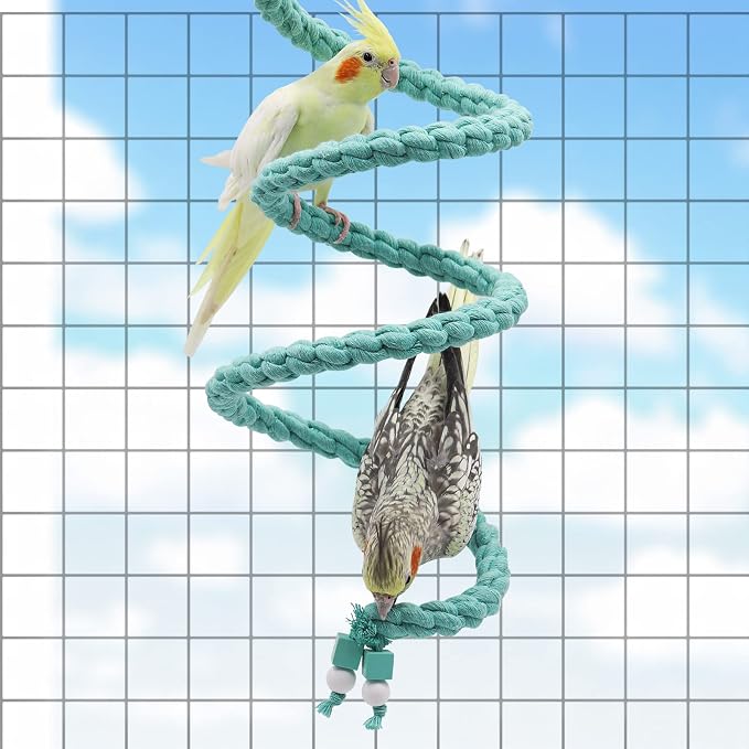 Dnoifne 59 Inch Spiral Rope Perch, Bird Cage Stand Pole Accessory, Climbing Toy - Image 2