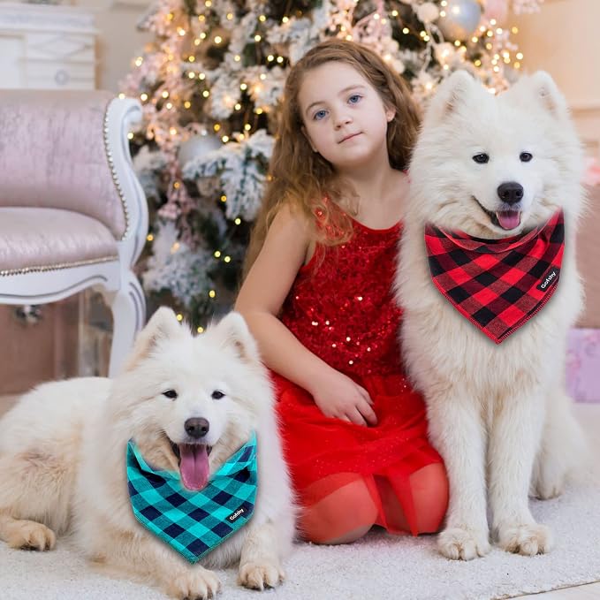 Buffalo Plaid Dog Bandanas Fall Christmas Small 6PCS Dog Gifts Red Blue Green - Image 4