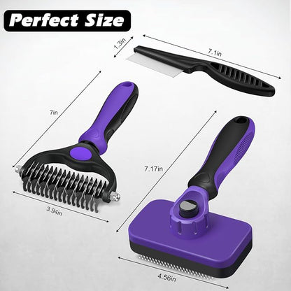 3PCS Self Cleaning Slicker Brush & Pet Grooming Rake & Flea Comb - Image 7