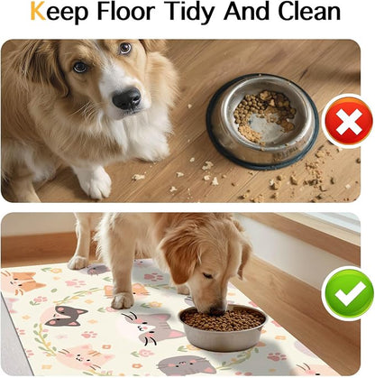 Cat Feedings Mats 20x12 inch Beige Cat Print Pet Bowl Placemat Non Slip Mat - Image 8