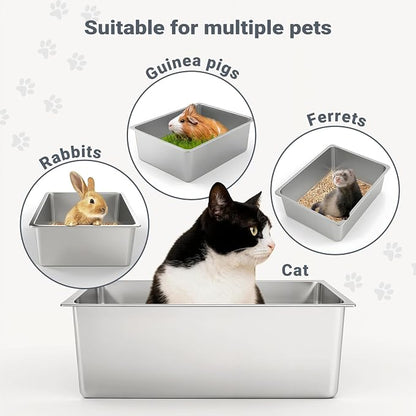 Kirecoo Stainless Steel Cat Litter Box XL- Metal High Sided Cat Pan, Large - Image 6