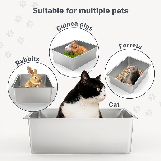 Kirecoo Stainless Steel Litter Box, Large Low Entry Metal Cat Pan Box, Indoor - Image 8