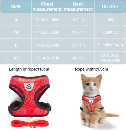 shudyear Summer cat Chest Harness and Leash, Anti-Escape Adjustable Soft mesh - Image 2