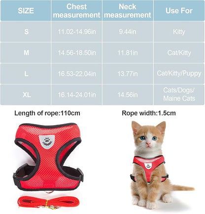 shudyear Summer cat Chest Harness and Leash, Anti-Escape Adjustable Soft mesh - Image 2