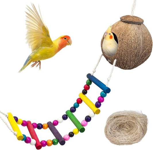 PINVNBY Hanging Coconut Bird Nest Hut by PINVNBY