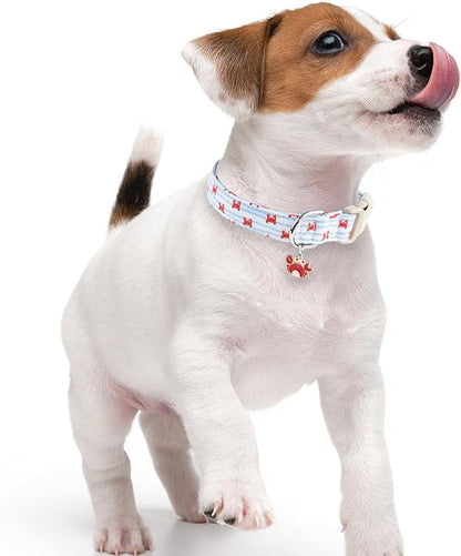 Faygarsle Cute Crab Pattern Dog Collar, Cotton Fabric, Light Blue Stripes - Image 6