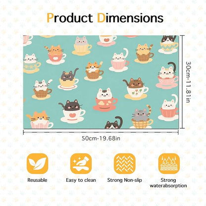 Cat Feedings Mats 20x12 inch Teacup Cat Print Pet Bowl Placemat Non Slip Mat - Image 6