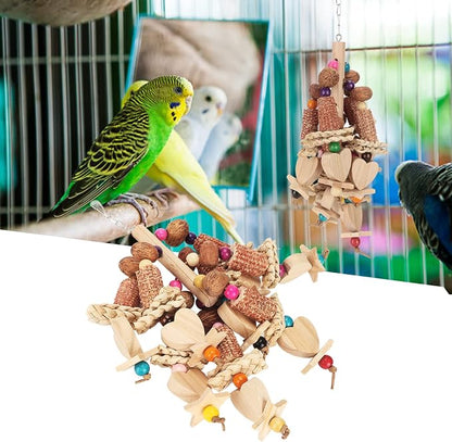Wooden Bird Chew Toy, Edible Nuts, Vibrant Design, - Image 9