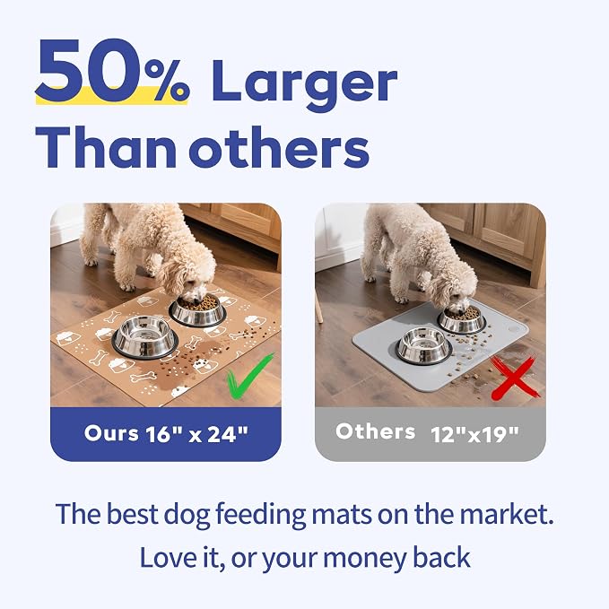 Cooyes Large Dog & Cat Food Mat 16"×24", Ultra-Absorbent Dog Bowl Mat - Image 3