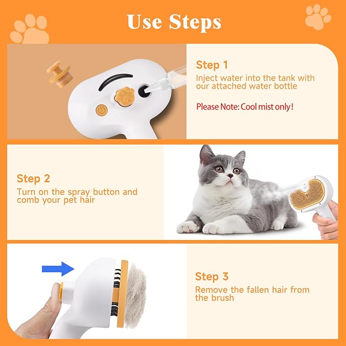 Pet Steam Brush for Dog & Cat – shower bath brush – Steam for Shedding & - Image 5