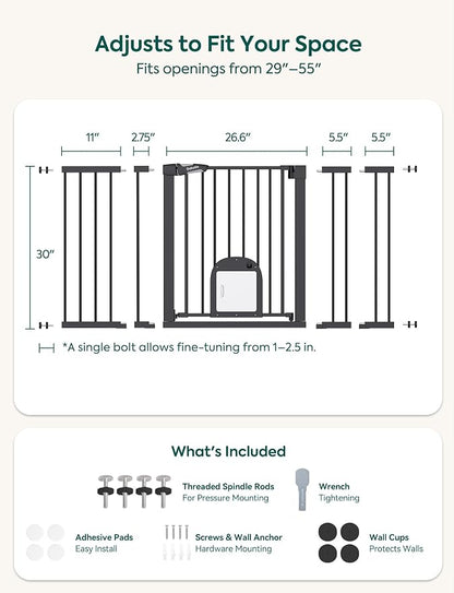 Babelio Baby Gate with Cat Door, CatPrivilege Ⅲ, Extra Wide 29-55" Cat Gate - Image 4