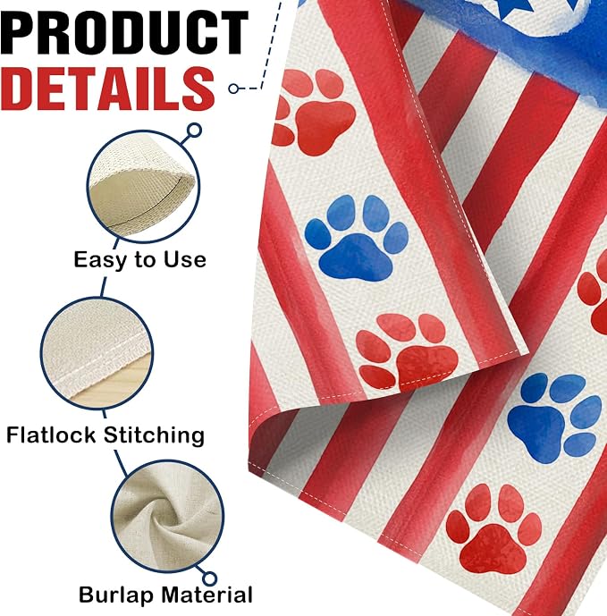 Dyrenson 4th of July Dog Cat Paw Prints Decorative Garden Flag, Patriotic - Image 4