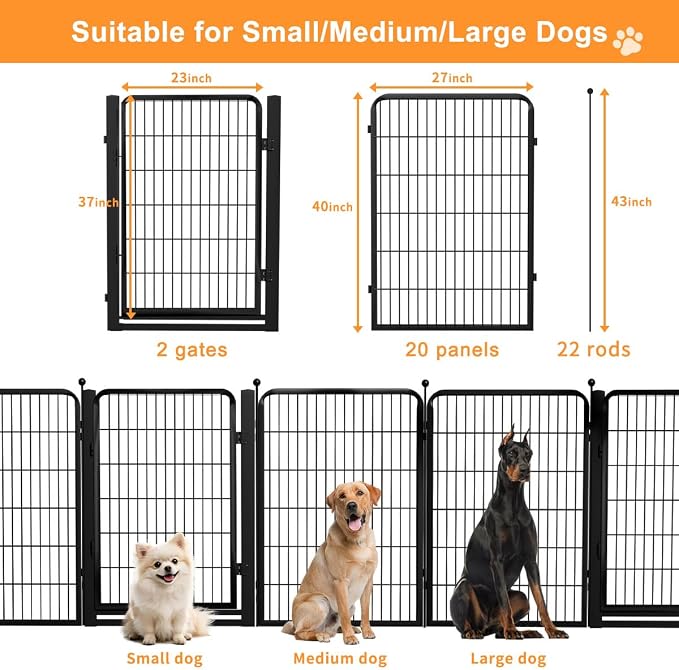 Wide Gate Dog Fence Outdoor Pens Outside, Portable Dog Play Pen 40" H 22 Panels - Image 6
