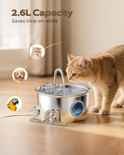 Pet Water Fountain Stainless Steel: Mental Cat Water Fountains - 88oz/2.6L - Image 7