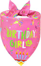 Dog Birthday Bandana Girl for Large X-Large Dogs, Reversible 2 Patterns in 1 by WoffBow