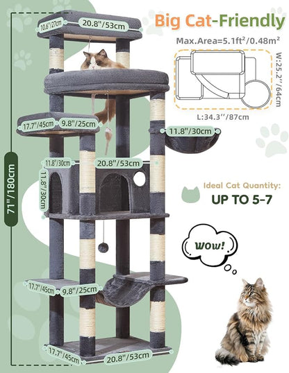 Taoqimiao 71 Inches Cat Tree for Large Cats 20lbs+, 3 Giant Perches, Widened - Image 2
