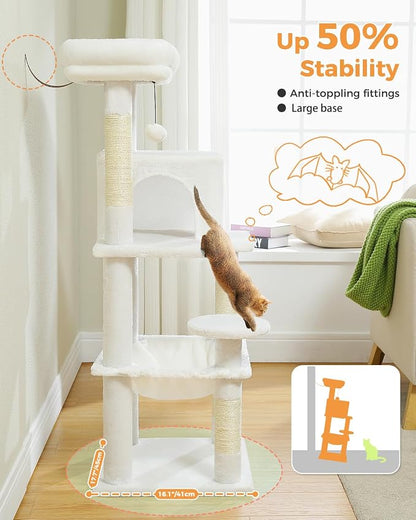 White Cat Tree for Indoor Cats, 45.7" Multi-Level Cat Tower - Image 3