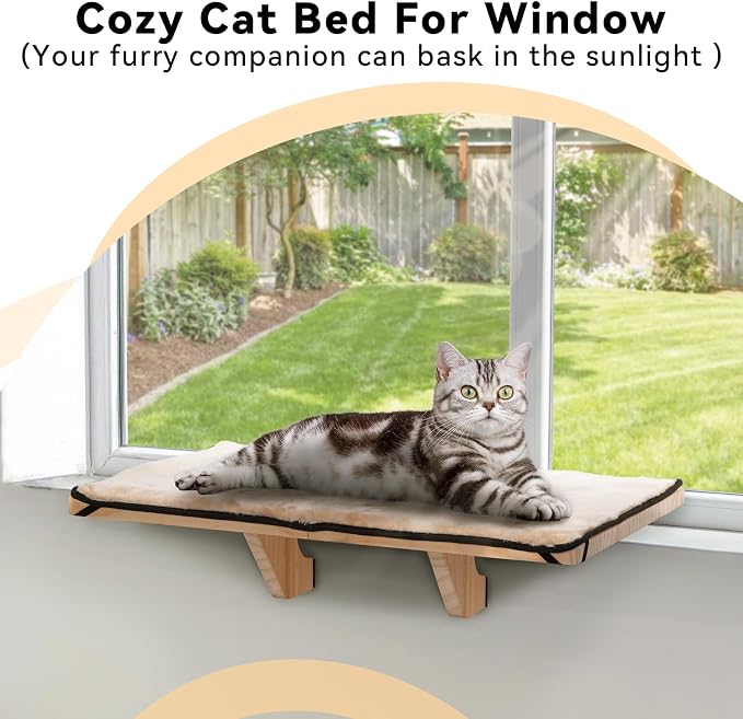 PETSFIT Cat Window Perch, Natural Solid Wood Cat Hammock - Image 7