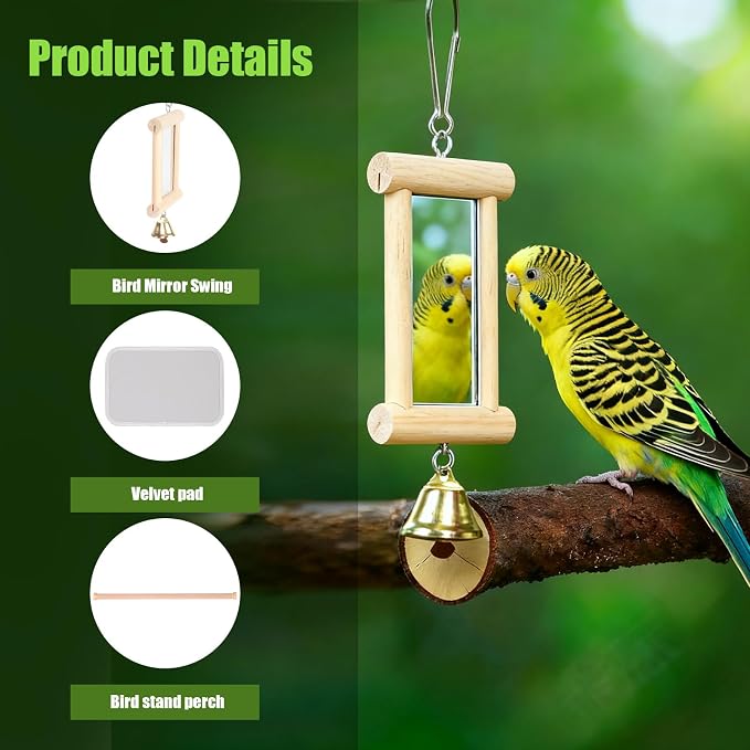 Parrot Travel Cage with Bird Cage Bells Mirror Set, Portable Small Bird - Image 5