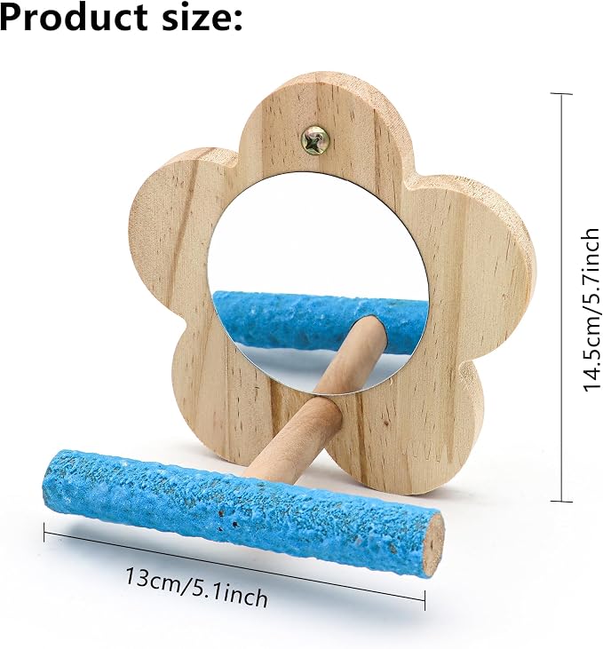 2Pcs Small Bird Mirror Parrot Swing, Wooden Parakeet Perches Flower Interactive - Image 2