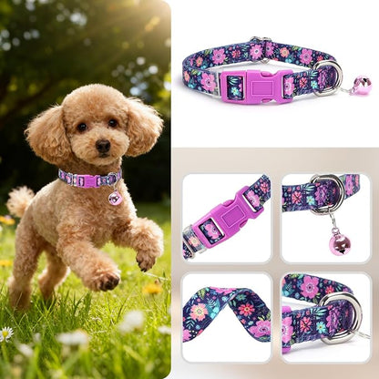Floral Puppy Collar with Bell - Image 3
