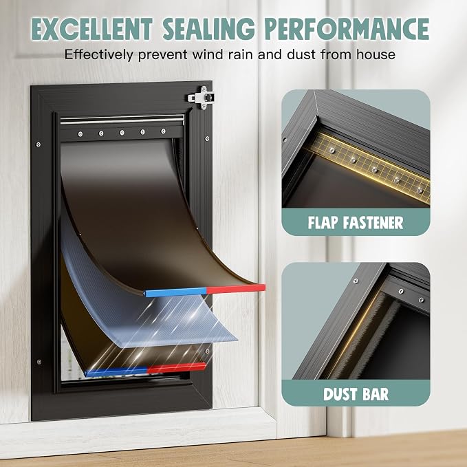 Dog Door For Door All Aluminum 3 Flaps, Medium Doggy Doggie Door, Cat Door Black - Image 2