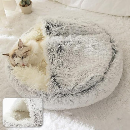 ShinHye Plush Fluffy Hooded Cat Bed Cave, Cozy - Image 4