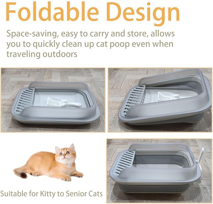Collapsible Kitten Litter Box, Open High Sided Cat Potty Pan - Image 4