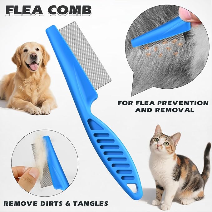 3PCS Pet Grooming Rake & Metal Comb & Flea Comb - Image 5