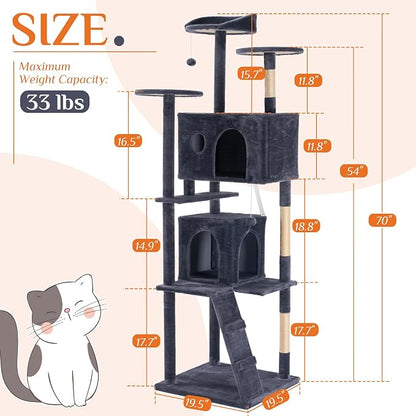DUMOS 70-inch Indoor Cat Tree Tower –Multi-Level Pet House - Image 2